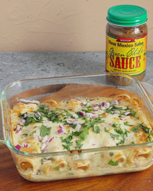 Creamy Hatch Chile Seafood Enchiladas